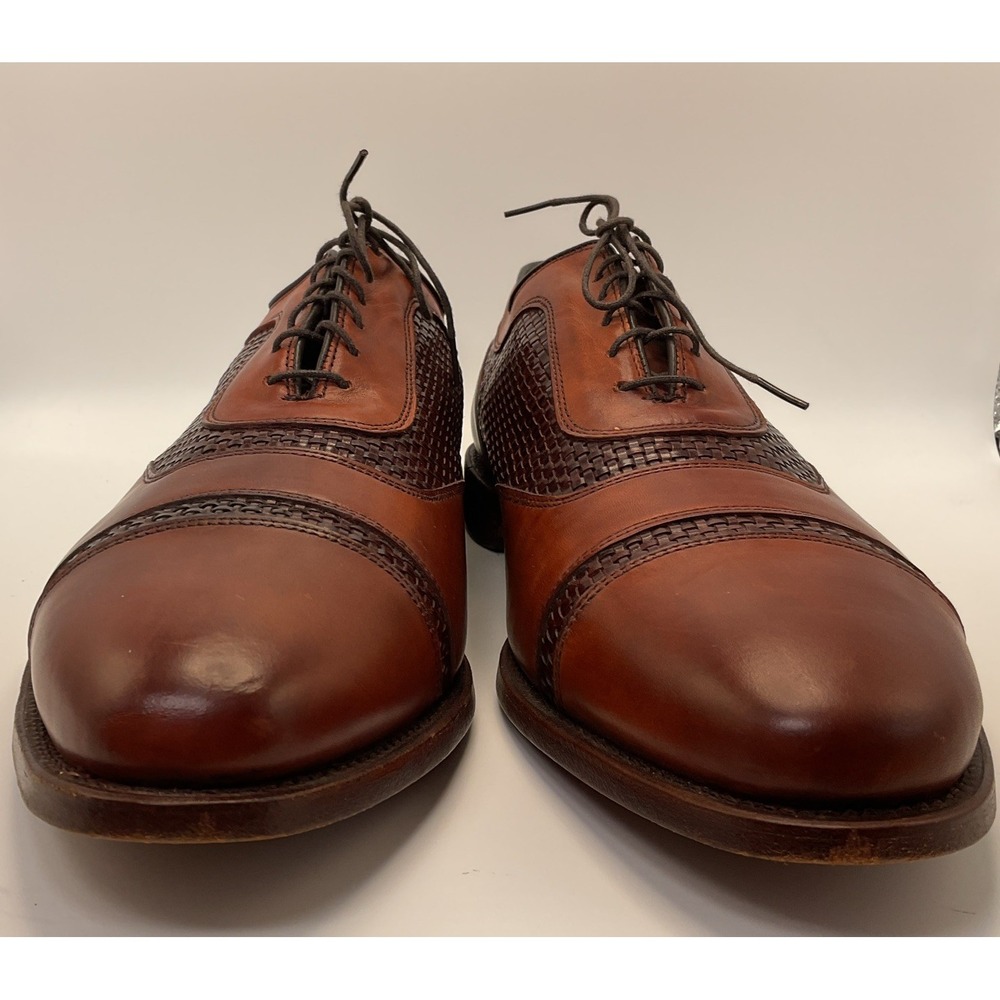 Allen Edmonds Winhall Cap Toe Oxford Mens Size 14 E Brown USA Woven Leather - Picture 2 of 9